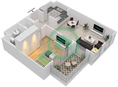 المخططات الطابقية لتصميم النموذج 3 شقة 1 غرفة نوم - مدن فيوز