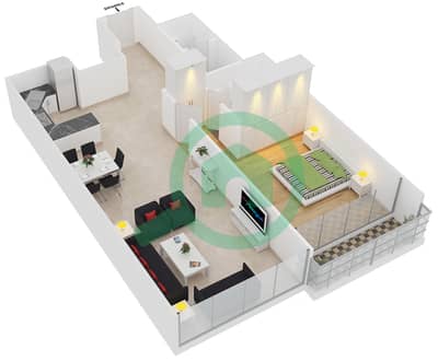 المخططات الطابقية لتصميم الوحدة B1 شقة 1 غرفة نوم - مساكن O2