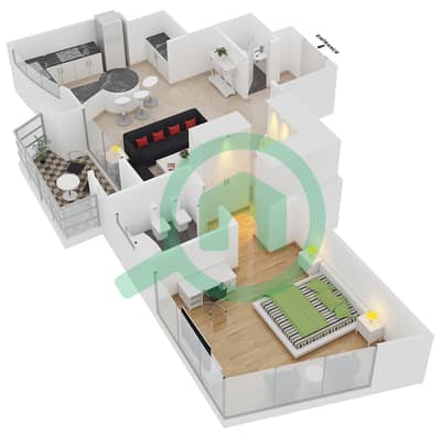 المخططات الطابقية لتصميم الوحدة B2 شقة 1 غرفة نوم - مساكن O2