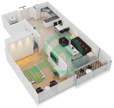 المخططات الطابقية لتصميم الوحدة B3 شقة 1 غرفة نوم - مساكن O2