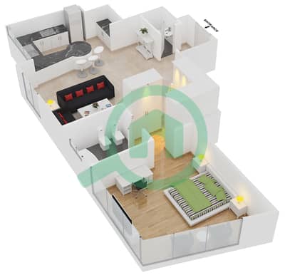 المخططات الطابقية لتصميم الوحدة A2,A4 شقة 1 غرفة نوم - مساكن O2