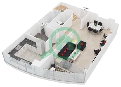 朱美拉湾X1塔 - 2 卧室公寓类型2戶型图