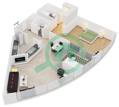 Jumeirah Bay X1 - 1 Bed Apartments type 2A Floor plan