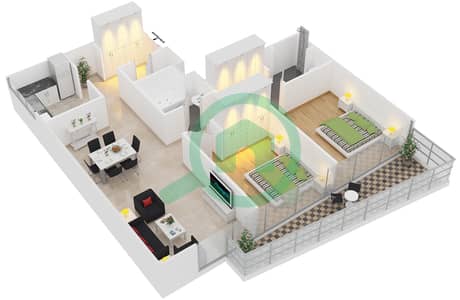 المخططات الطابقية لتصميم النموذج A TOWER B شقة 2 غرفة نوم - بلوم هايتس