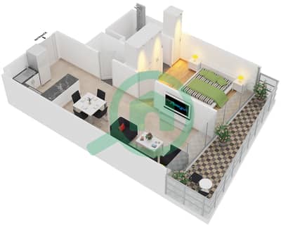 المخططات الطابقية لتصميم النموذج C  TOWER B شقة 1 غرفة نوم - بلوم هايتس