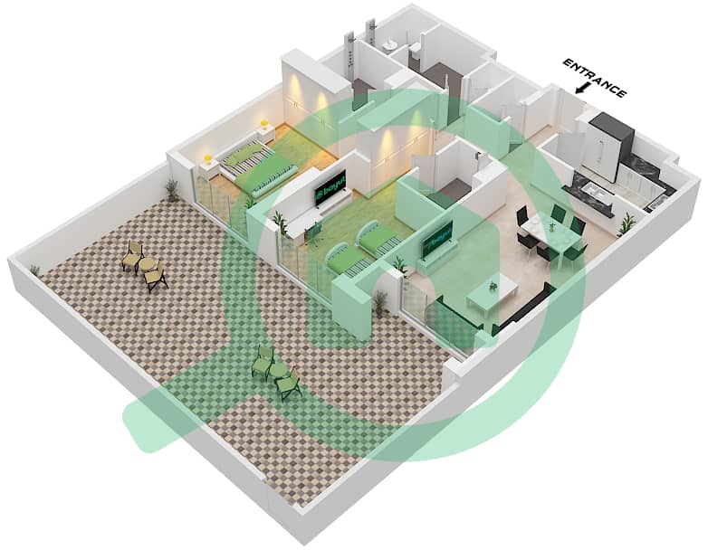 المخططات الطابقية لتصميم النموذج / الوحدة 1M / UNIT 05 FLOOR 02-21 شقة 2 غرفة نوم - برج بلفيو 1 Type 1M Unit 05 Floor 02-21 interactive3D
