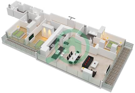 Marina Gate 2 - 3 Bed Apartments Type/Unit 3H / Unit 1,4 Floor 21-22 Floor plan