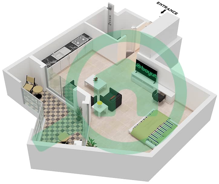 安萨姆1号楼 - 单身公寓类型／单位B / UNIT 1,21 FLOOR 2-4戶型图 Type B Unit 1,21 Floor 2-4 
Unit 11 Floor 5-6 
Unit 9 Floor 7-8 interactive3D
