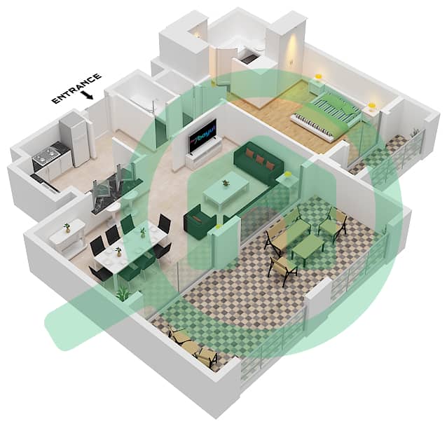 المخططات الطابقية لتصميم النموذج / الوحدة B / UNIT 1,19 FLOOR 1 شقة 1 غرفة نوم - أنسام 1 Type B Unit 1,19 Floor 1 interactive3D