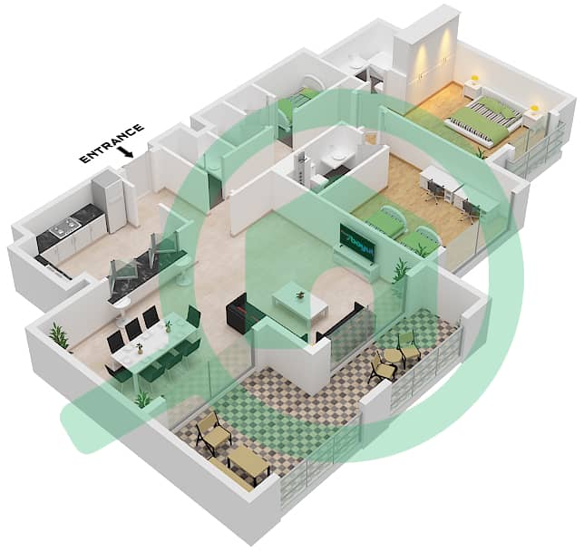 Ансам 1 - Апартамент 2 Cпальни планировка Тип/мера A / UNIT 2-20 FLOOR 2-4 Type A Unit 2-20 Floor 2-4 
Unit 10 Floor 5-6 
Unit 8 Floor 7-8 interactive3D