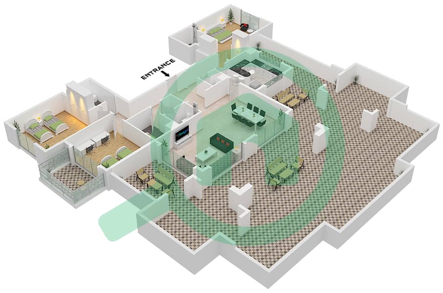 安萨姆1号楼 - 3 卧室公寓类型／单位B /  UNIT 9 FLOOR 5-6戶型图 Type B Unit 9 Floor 5-6 interactive3D