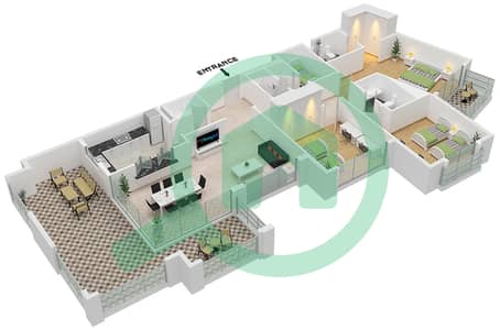 Ансам 1 - Апартамент 3 Cпальни планировка Тип/мера C / UNIT 2 FLOOR 7-8