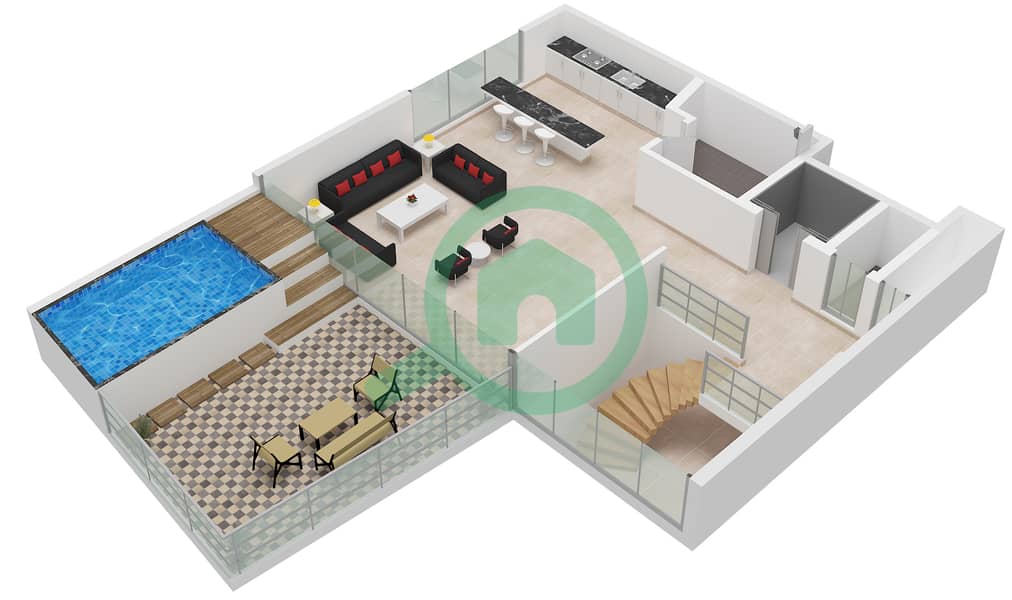 المخططات الطابقية لتصميم النموذج A فیلا 6 غرف نوم - لوناريا Type A Floor Roof Top interactive3D