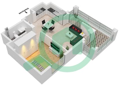 溪畔玫瑰柔情3号大厦 - 1 卧室公寓单位3 FLOOR MEZZANINE,2-7戶型图