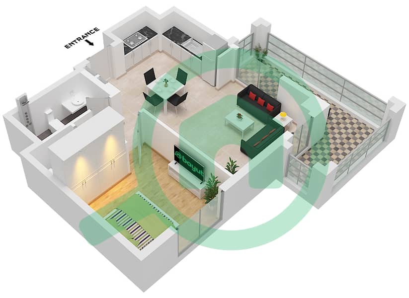 المخططات الطابقية لتصميم الوحدة 3 FLOOR MEZZANINE,2-7 شقة 1 غرفة نوم - روزواتر 3 خور دبي Unit 3 Floor Mezzanine,2-7 Unit 2 Floor 1 interactive3D