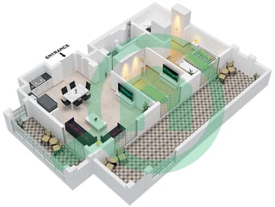 المخططات الطابقية لتصميم الوحدة 3 FLOOR 1 شقة 2 غرفة نوم - روزواتر 3 خور دبي