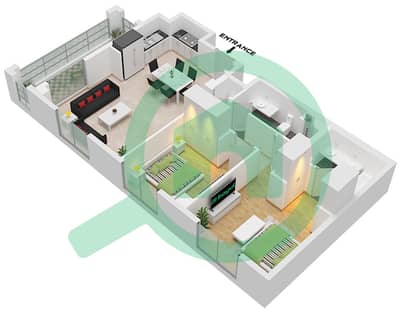 المخططات الطابقية لتصميم الوحدة 3 FLOOR 2-7 شقة 2 غرفة نوم - روزواتر 3 خور دبي