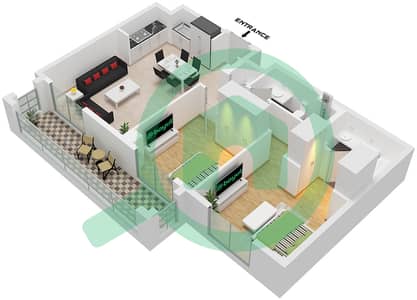 المخططات الطابقية لتصميم الوحدة 4 FLOOR 2-7 شقة 2 غرفة نوم - روزواتر 3 خور دبي
