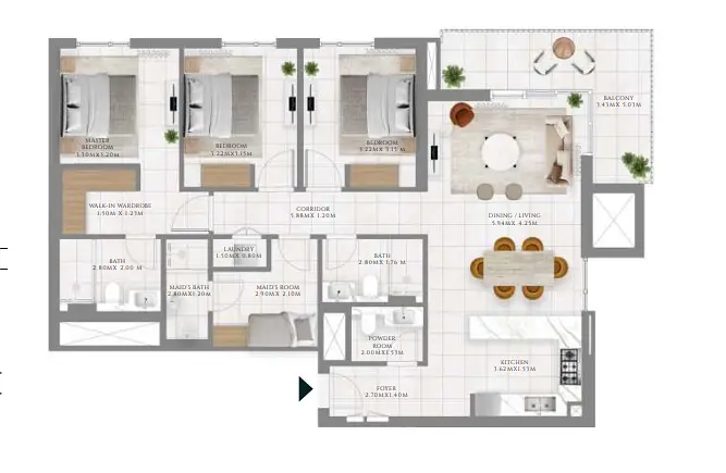 3 BR floor plan