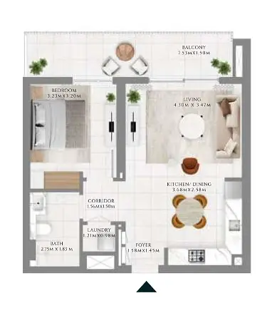 1 BR floor plan
