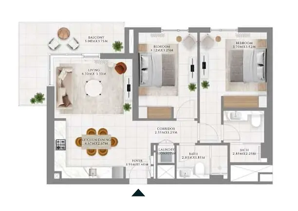 2 BR floor plan