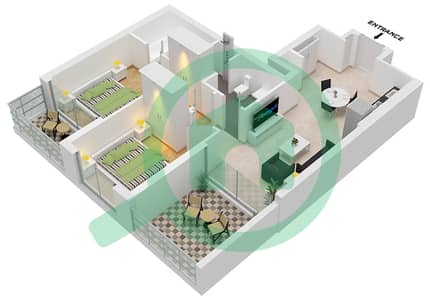 المخططات الطابقية لتصميم الوحدة 07 شقة 2 غرفة نوم - أيكون سيتي تاور C