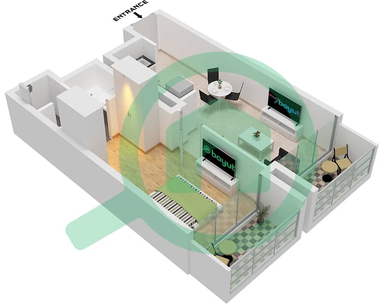 المخططات الطابقية لتصميم الوحدة 20 شقة 1 غرفة نوم - أيكون سيتي تاور C Unit 20 interactive3D