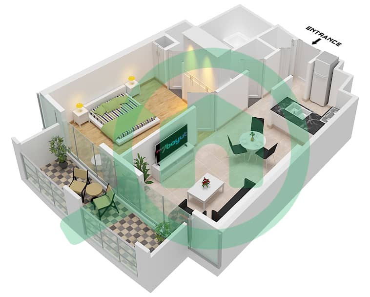 Tower A - 1 Bedroom Apartment Unit 4 FLOOR 10-23,26-46 Floor plan Unit 4 Floor 10-23,26-46 interactive3D