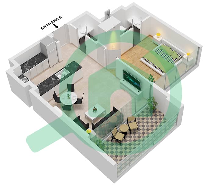 Santorini Residences by Loutraki - 1 Bedroom Apartment Type 4 FLOOR 2-13 Floor plan Type 4 Floor 2-13 interactive3D