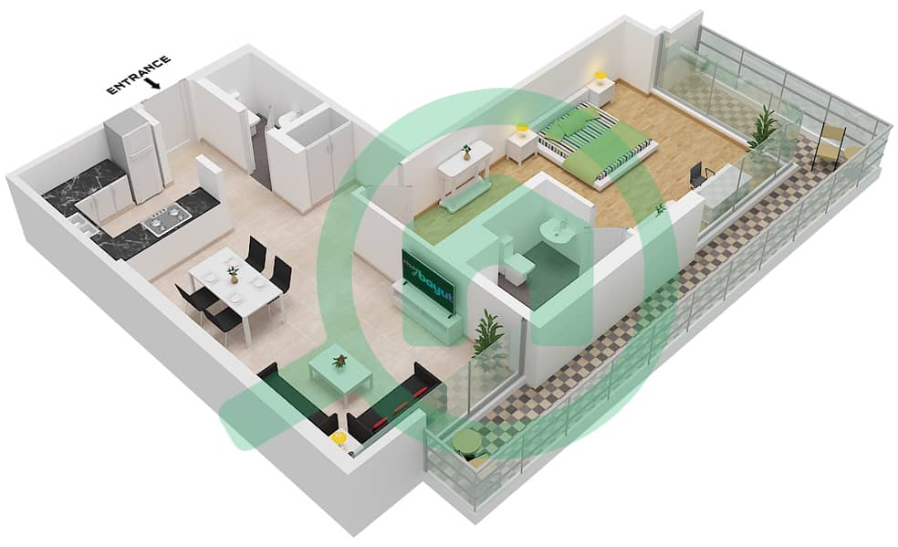 Serenity Lakes 2 - 1 Bedroom Apartment Type D Floor plan Type D Floor 1 interactive3D