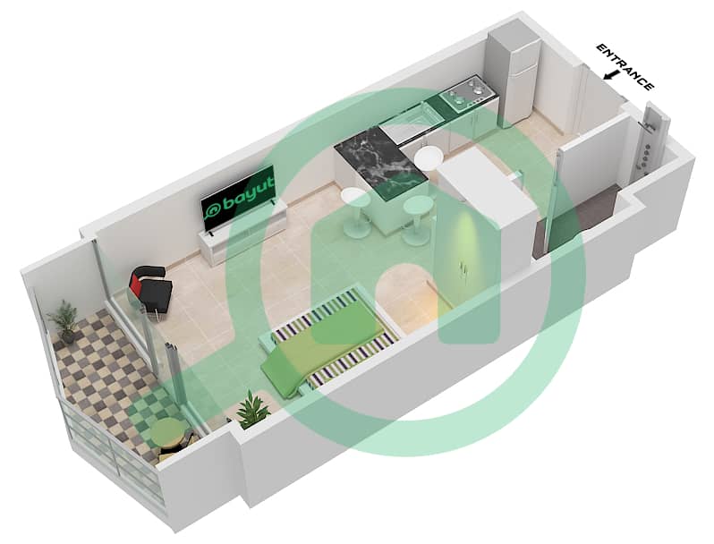 Golf Views Seven City - Studio Apartment Type 1,2A Floor plan Type 1,2A interactive3D