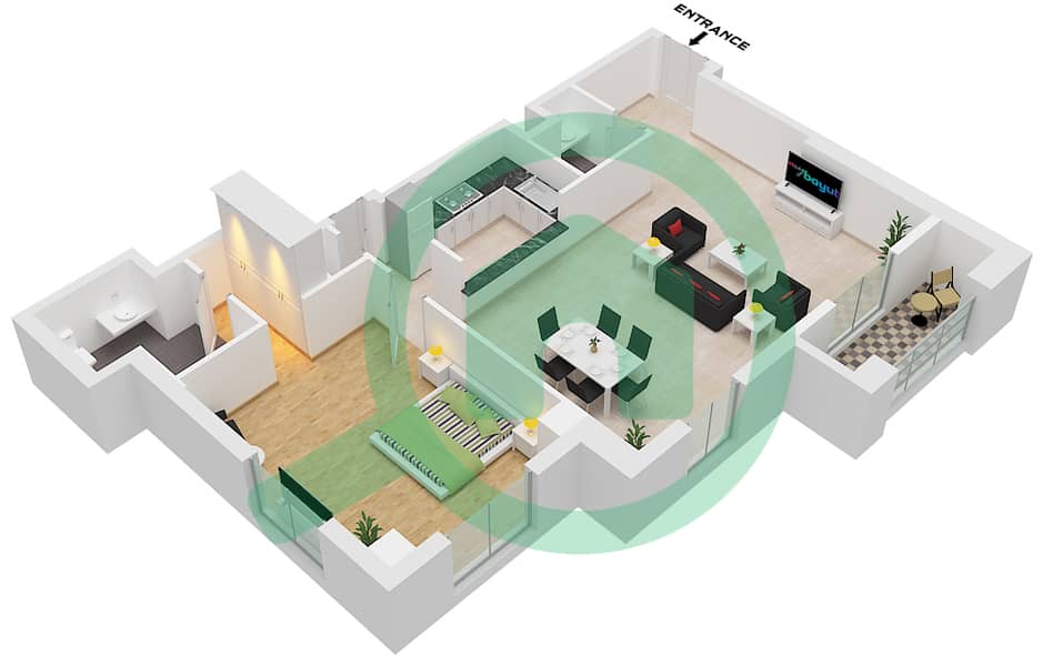 Rimal 2 - 1 Bedroom Apartment Unit 2 FLOOR 9 Floor plan Unit 2 Floor 9 interactive3D