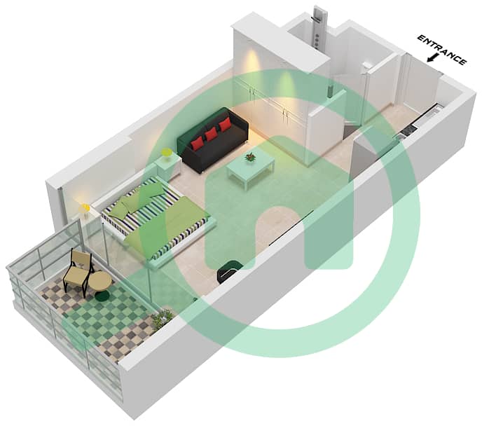 Fairway Residences by Prescott - Studio Apartment Type A Floor plan Type A interactive3D