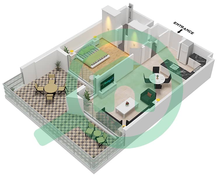 Розалия Резиденс - Апартамент 1 Спальня планировка Тип 2 FLOOR 1 Type 2 Floor 1 interactive3D