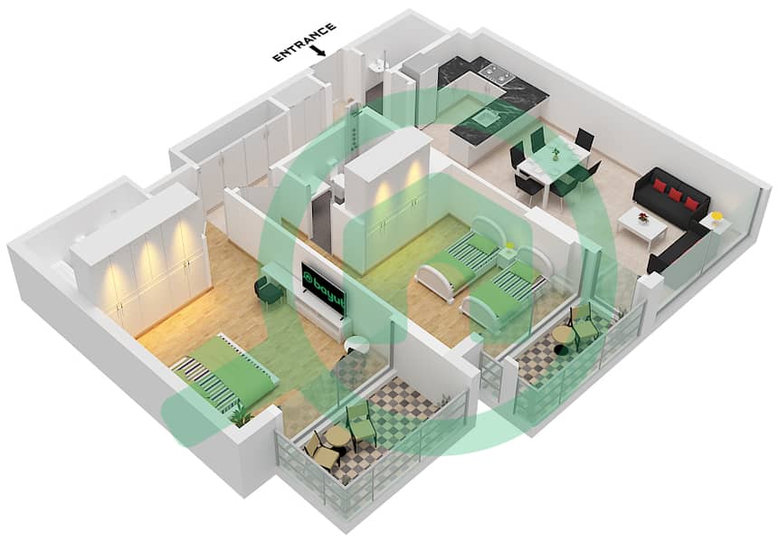 المخططات الطابقية لتصميم النموذج 6 FLOOR 2-6 شقة 2 غرفة نوم - مساكن روزاليا Type 6 Floor 2-6 interactive3D