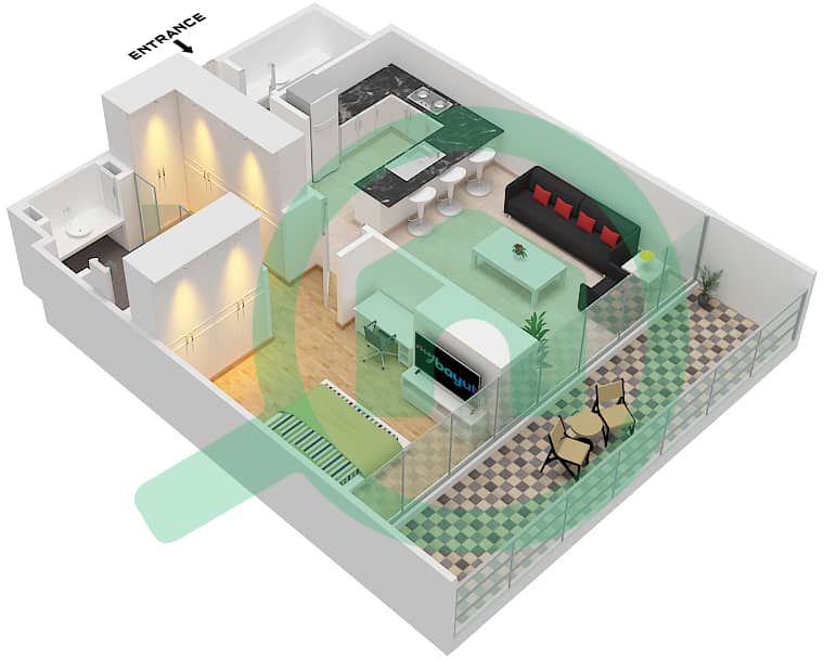МБЛ Роял - Апартамент 1 Спальня планировка Единица измерения 1,6 FLOOR 2-17 Unit 1,6 Floor 2-17 interactive3D