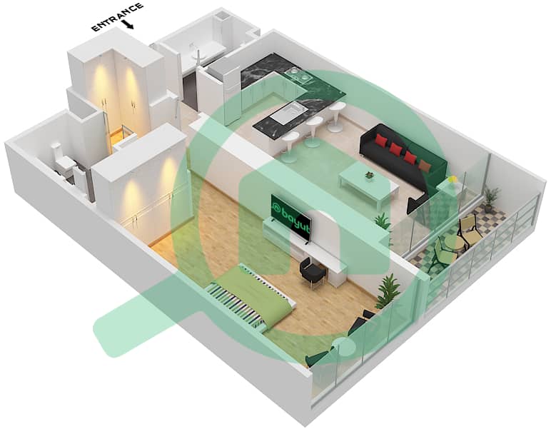 المخططات الطابقية لتصميم الوحدة 4,9-MIRRORED FLOOR 2-17 شقة 1 غرفة نوم - MBL رويال Unit 4,9-Mirrored Floor 2-17 interactive3D