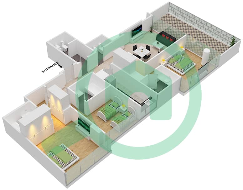 Golf Promenade 3B - 3 Bedroom Apartment Unit 2 FLOOR 4 Floor plan Unit 2 Floor 4 Tower B interactive3D