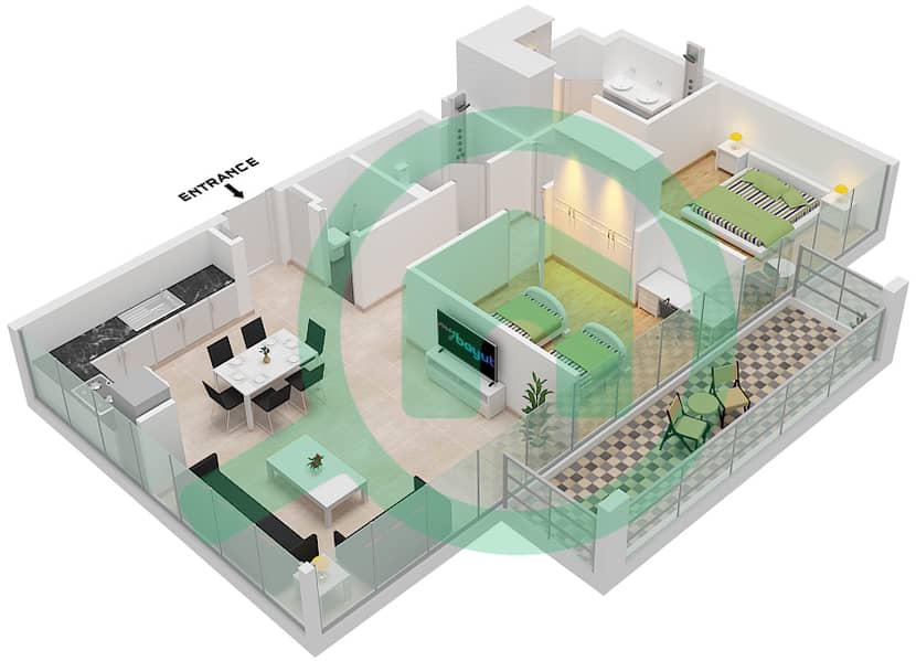 巨门商业区 - 2 卧室公寓类型A1戶型图 Type A1 interactive3D