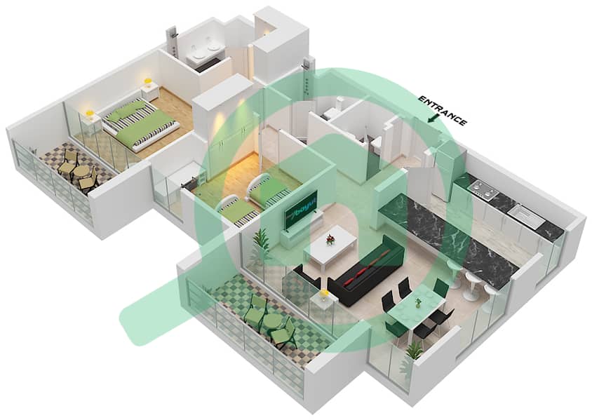 The Gate - 2 Bedroom Apartment Type A2 Floor plan Type A2 interactive3D