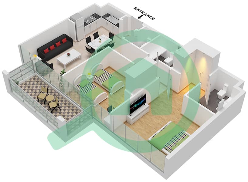 The Gate - 2 Bedroom Apartment Type B1 Floor plan Type B1 interactive3D