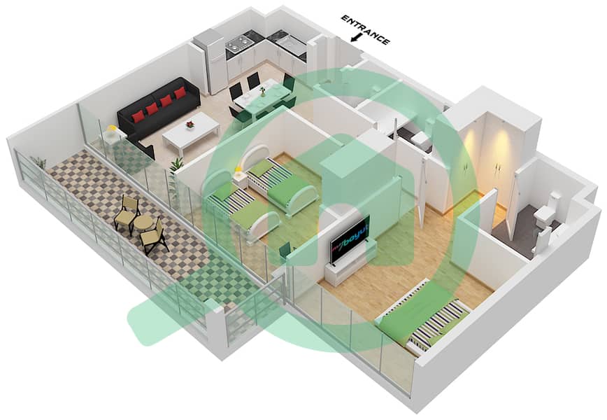 The Gate - 2 Bedroom Apartment Type B2 Floor plan Type B2 interactive3D