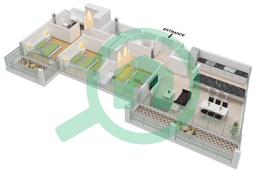 The Gate - 3 Bedroom Apartment Type A1 Floor plan Type A1 interactive3D
