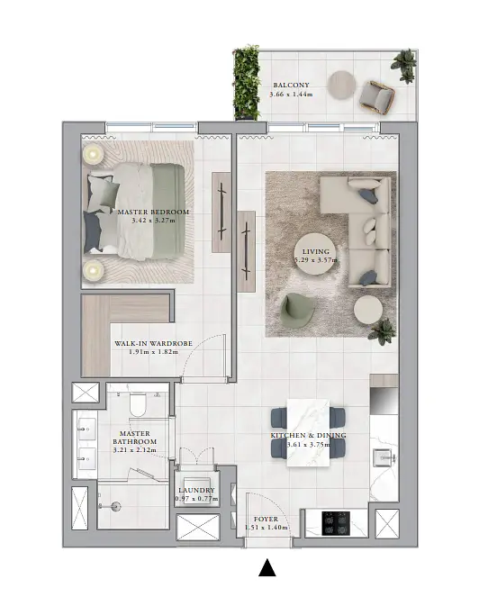 1 BR floor plan