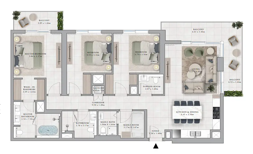 3 BR floor plan
