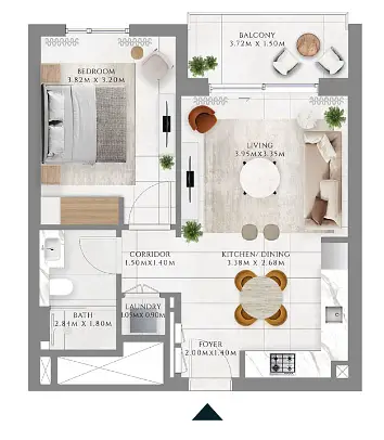1 BR floor plan