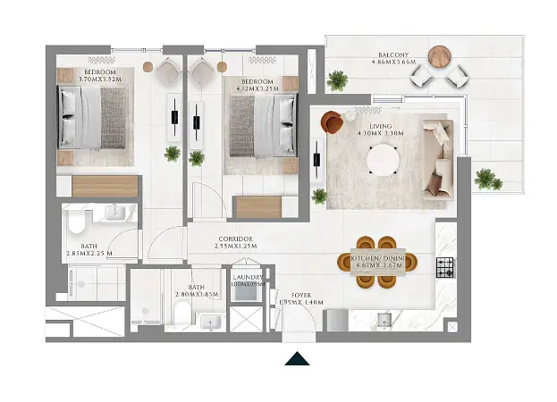 2 BR floor plan