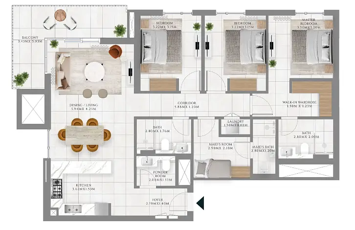 3 BR floor plan
