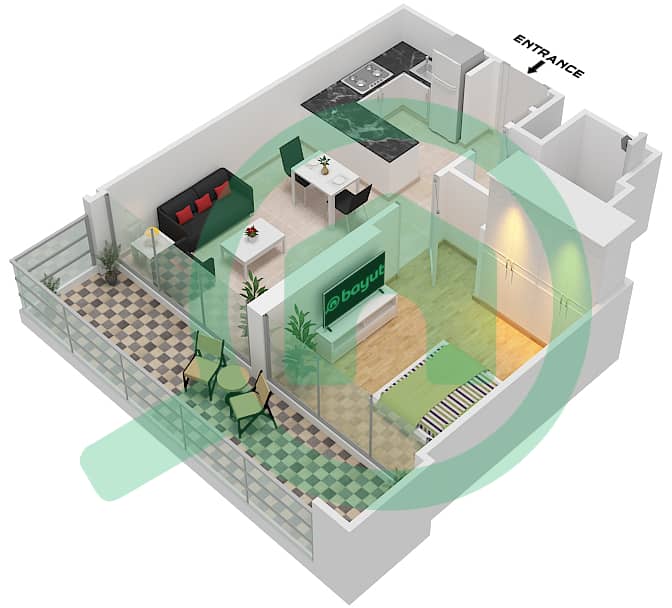 Азизи Ривьера 63 - Апартамент 1 Спальня планировка Тип/мера 3 UNIT 16 FLOOR 2-7 Type 3 Unit 16 Floor 2-7 interactive3D