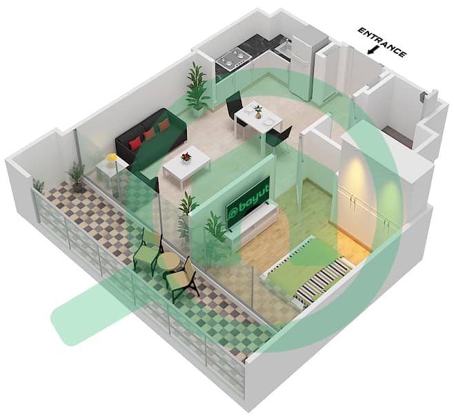 Азизи Ривьера 63 - Апартамент 1 Спальня планировка Тип/мера 4 / UNIT 11 FLOOR 2-7 Type 4 Unit 11 Floor 2-7 interactive3D